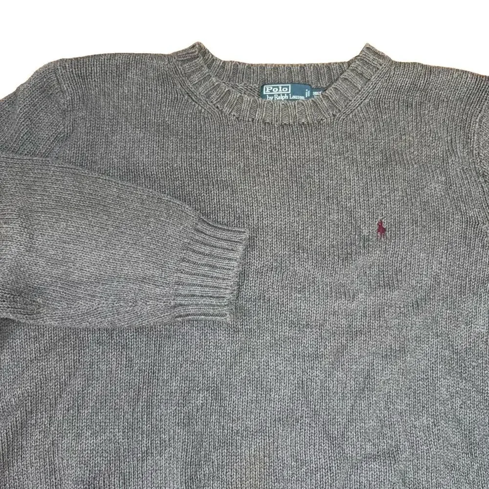 Polo by Ralph Lauren Sweater 3XLT Tall Gray Cotton Vtg 90s Pony Heavyweight